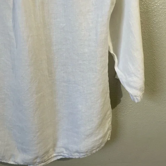 Lina Tomei Linen Pleated Lace Blouse Medium Pullover Accent Boho Cottagecore Top - Picture 14 of 15
